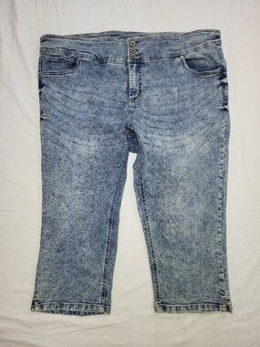 Frankie & Stella Acid Wash High Rise Triple Button Capri Jeans Size 24W